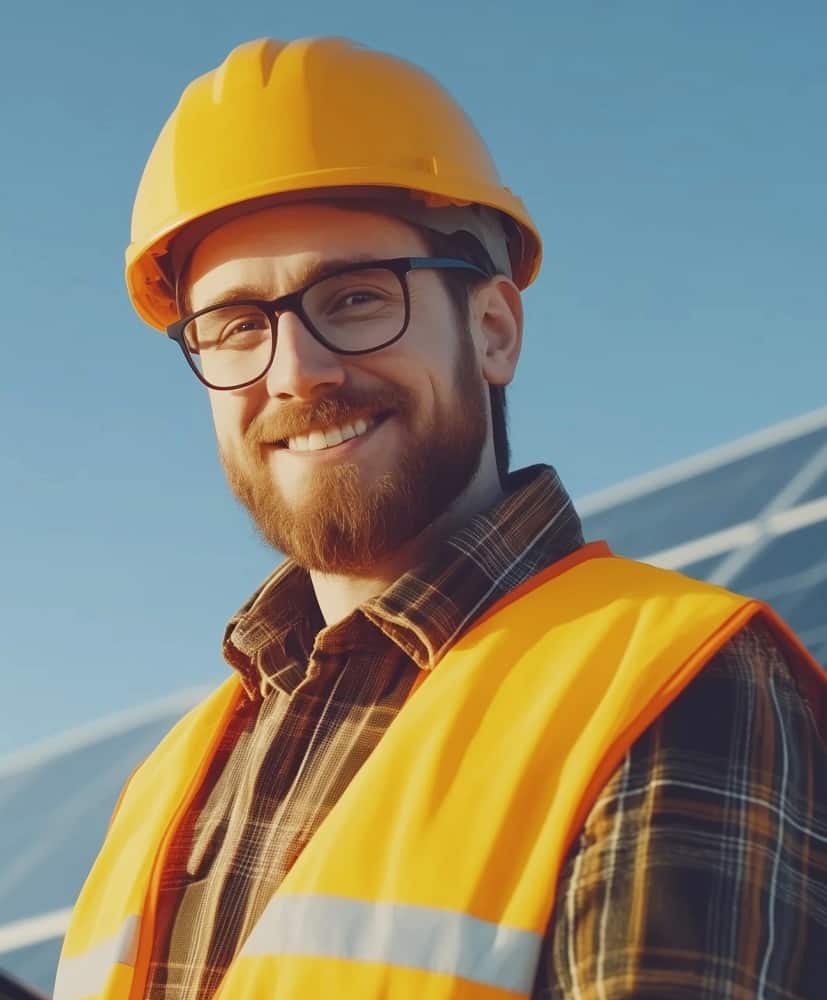 Solaranlagentechniker-auf-der-Baustelle-erlaeutert-den-Kunden-die-Vorteile-der-neuen-Solaranlage